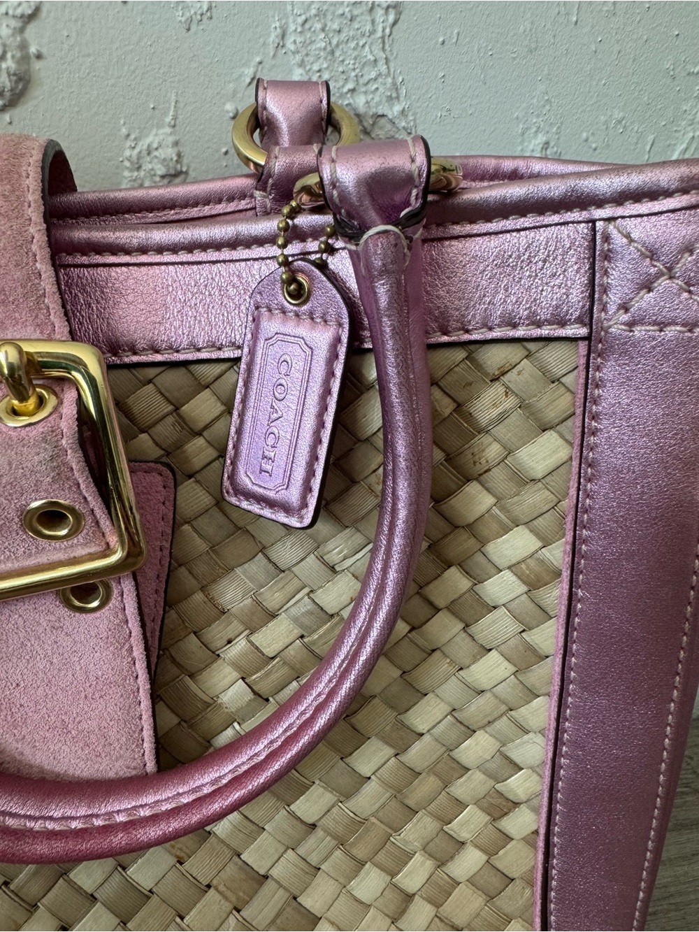 Coach Vintage 2004 Pink Straw Tote Bag - Style 4419